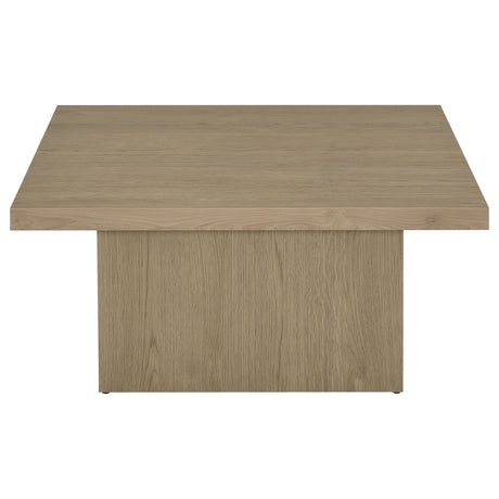 Devar Square Cocktail Coffee Table & End Table Sets - Thick Block Profile in Latte Wood Grain – view 7