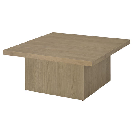 Devar Square Cocktail Coffee Table & End Table Sets - Thick Block Profile in Latte Wood Grain – view 8