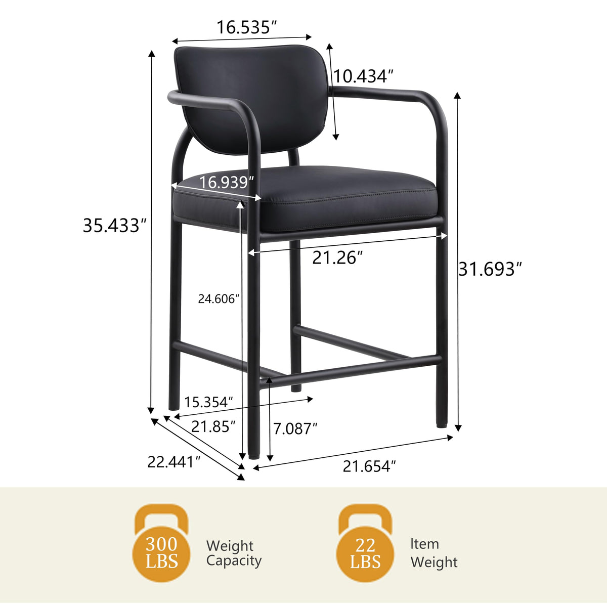 Recency Mid-Century Modern Counter Height Stool in Ink - side view