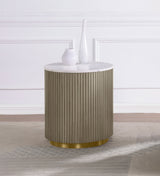 Jason Round White Marble Top Coffee Table & End Table Sets - Reeded Drum Base in Greige with Gold Ring – view 12