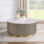 Jason Round White Marble Top Coffee Table & End Table Sets - Reeded Drum Base in Greige with Gold Ring – view 1
