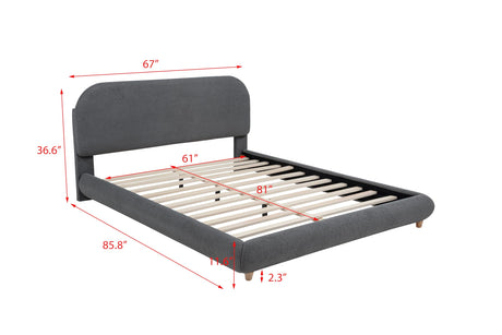 Cteris Queen Fleece Upholstered Bed Frame, Curved Side Rails and Footboard in Grey - side view