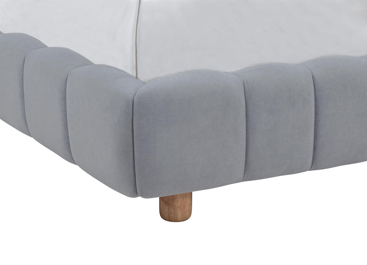 Ctera Queen Velvet Bed Frame with 30" Shell-Shaped Headboard, Low Profile in Light Grey - close-up