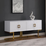 Tommy Contemporary High Gloss Lacquer Sideboard/Buffet with Gold Handles in White - front view