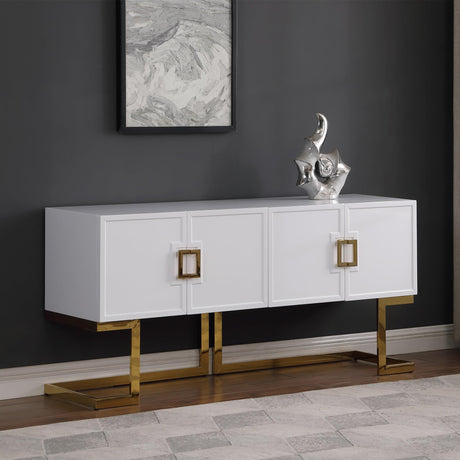 Tommy Contemporary High Gloss Lacquer Sideboard/Buffet with Gold Handles in White - front view
