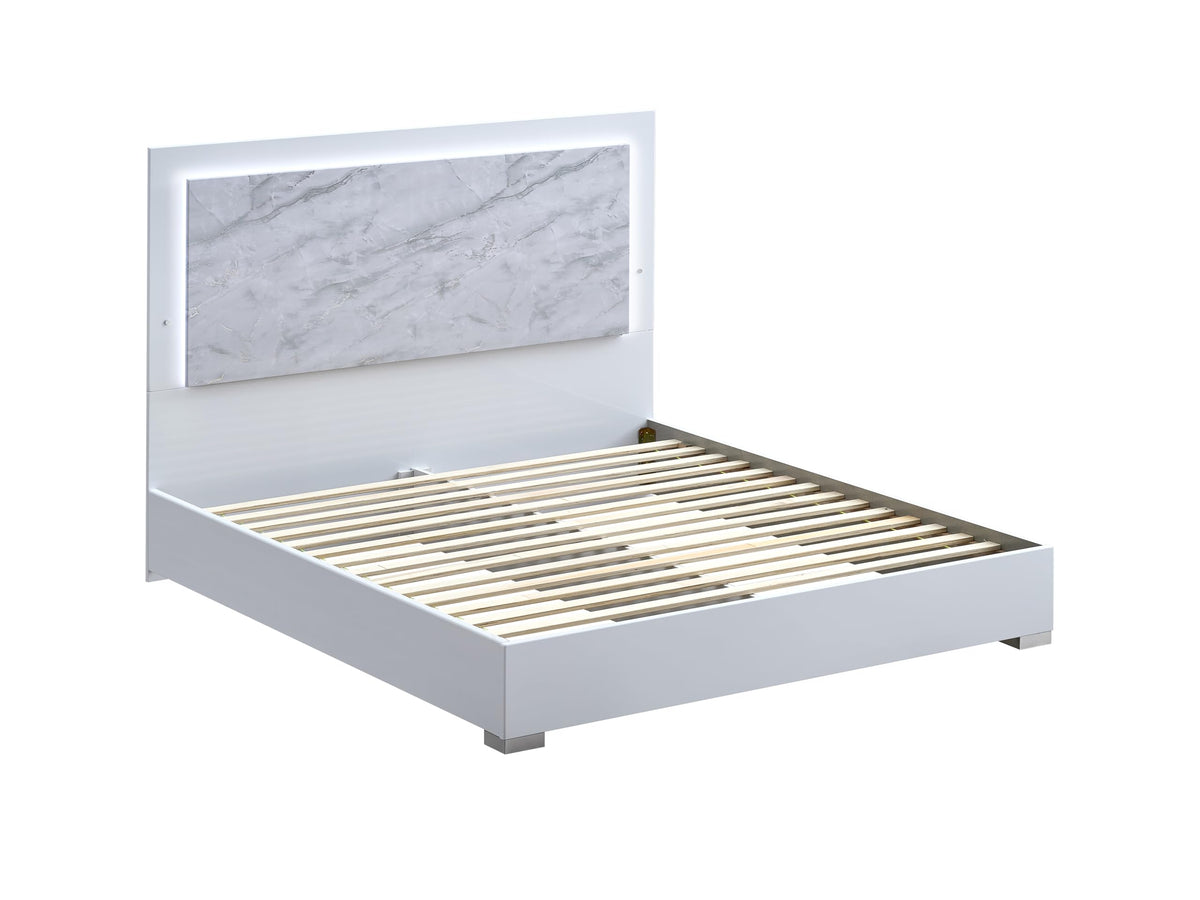Luna 84.5" Queen Bed Frame, White Lacquered Gloss - detail view