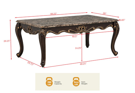 Tlerra 48.5" Rectangle Victorian Living Room Coffee Table - side view