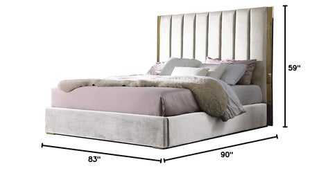 Jalen Modern Velvet Upholstered Platform Bed Frame, California King, Glam Contemporary Design (Beige - side view