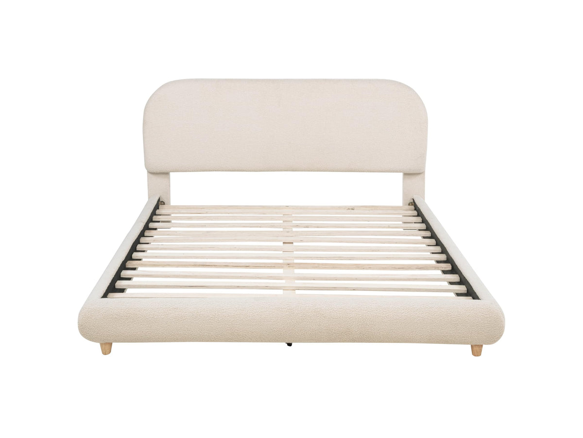 Cteris Queen Fleece Upholstered Bed Frame, Curved Side Rails and Footboard in Cream - detail view