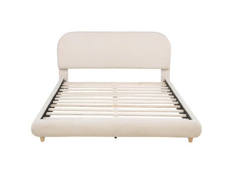 Cteris Queen Fleece Upholstered Bed Frame, Curved Side Rails and Footboard in Cream - detail view