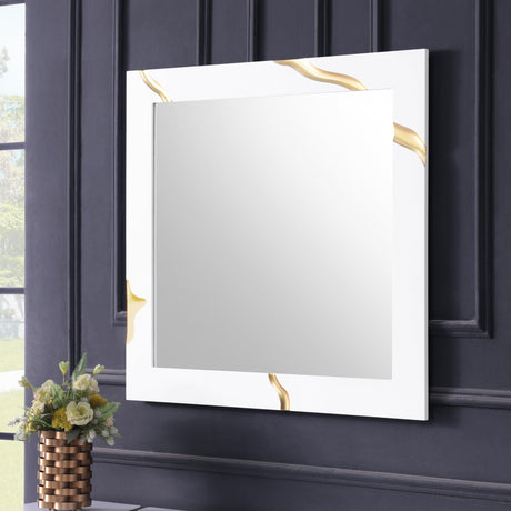 Trevello 5-Piece Modern High Gloss Lacquered Bedroom Set, Eastern King Bed Frame in White/Gold - back view