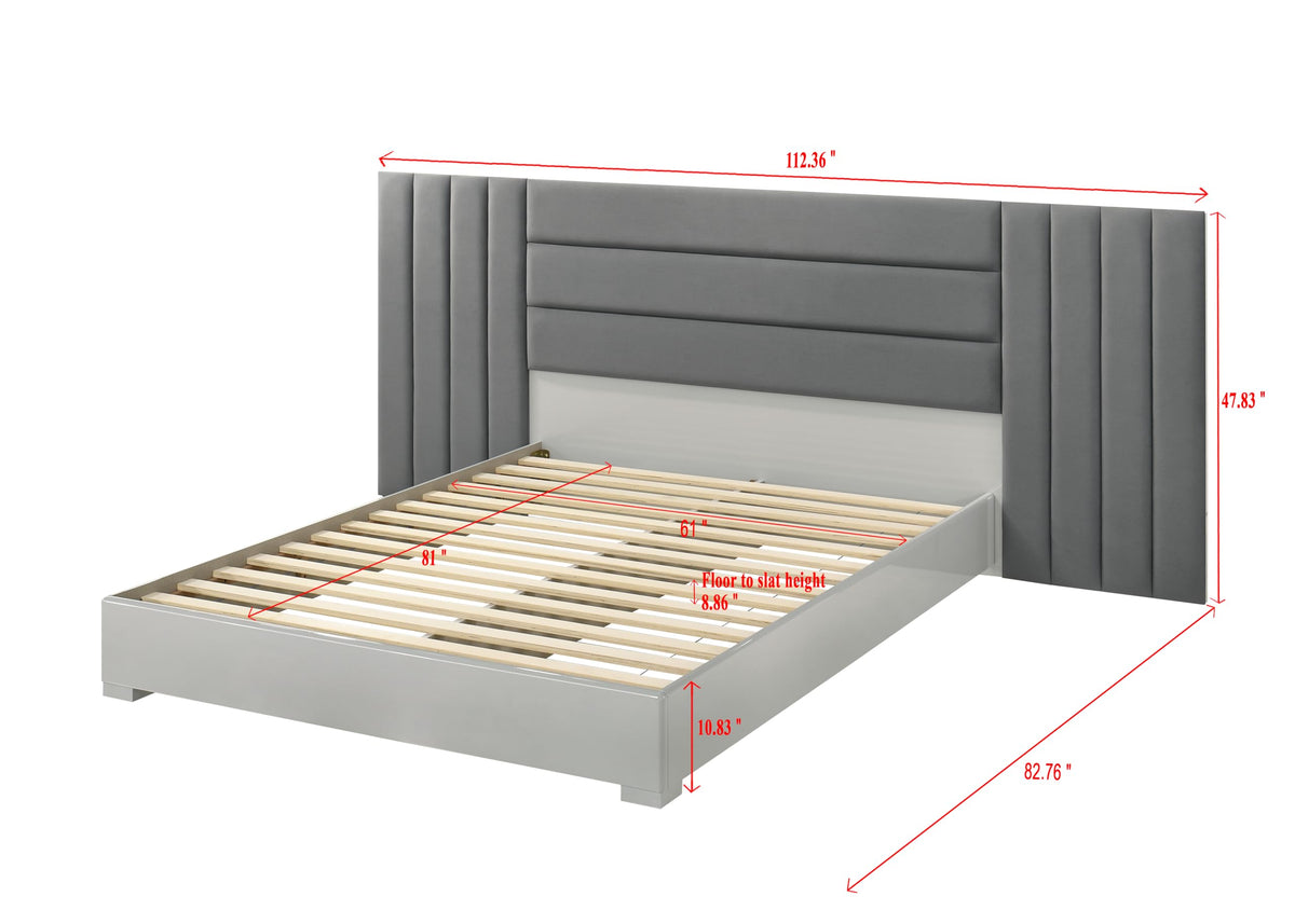 Velasca 83" Queen Bed Frame, Fabric Channel Tufted Headboard in Dark Gray/Light Gray - side view
