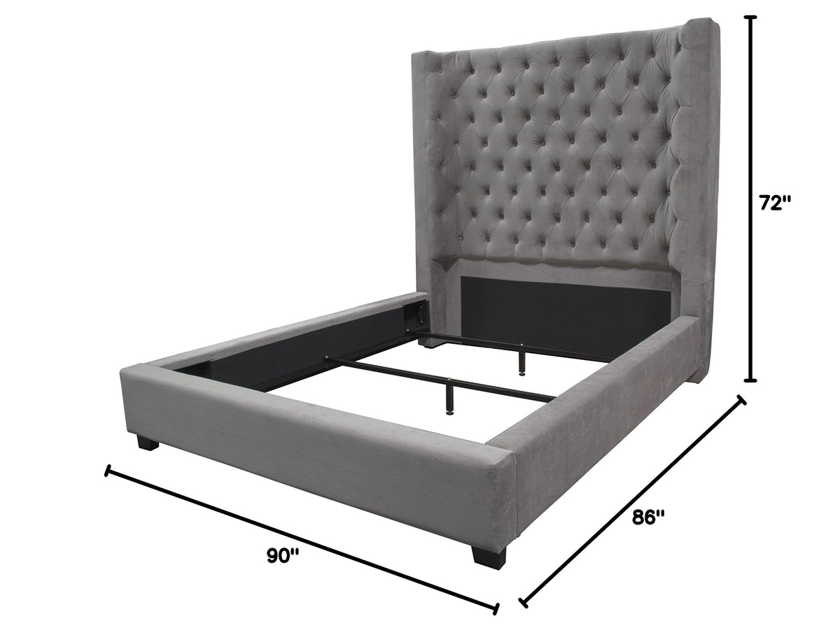 Jamie Upholstered Tower Contemporary Bed, King in Grey - side view
