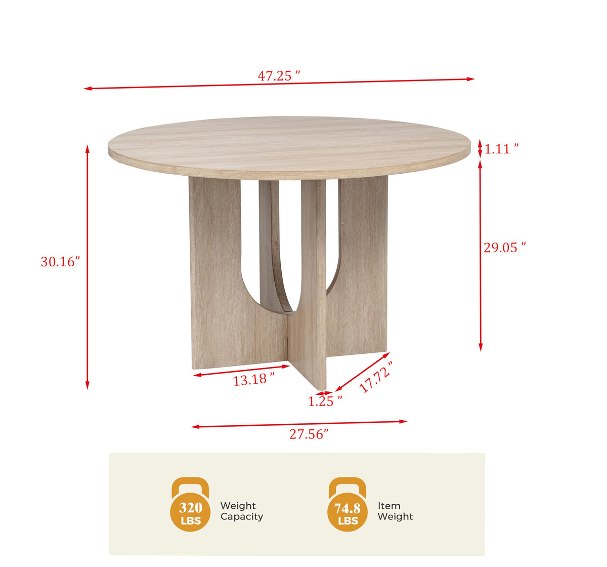 Camden 47.5 Inch Round Dining Table Modern Scandinavian Style in Light Oak - side view