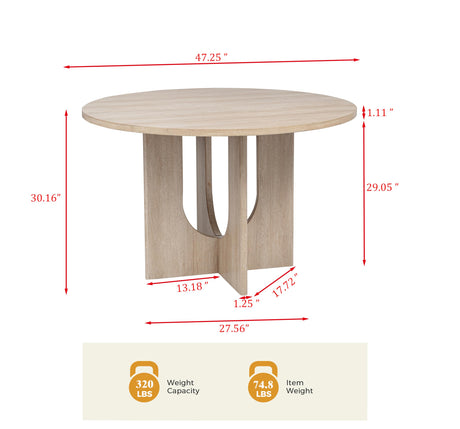 Camden 47.5 Inch Round Dining Table Modern Scandinavian Style in Light Oak - side view