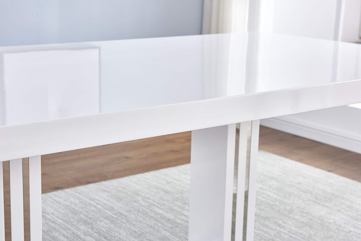 Barton 5-Piece Dining Set with White High-Gloss Lacquer Rectangle Table, Single Pedestal Base with… - detail view