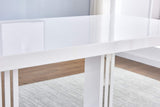 Barton 5-Piece Dining Set with White High-Gloss Lacquer Rectangle Table, Single Pedestal Base with… - detail view