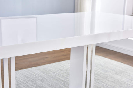 Barton 5-Piece Dining Set with White High-Gloss Lacquer Rectangle Table, Single Pedestal Base with… - detail view