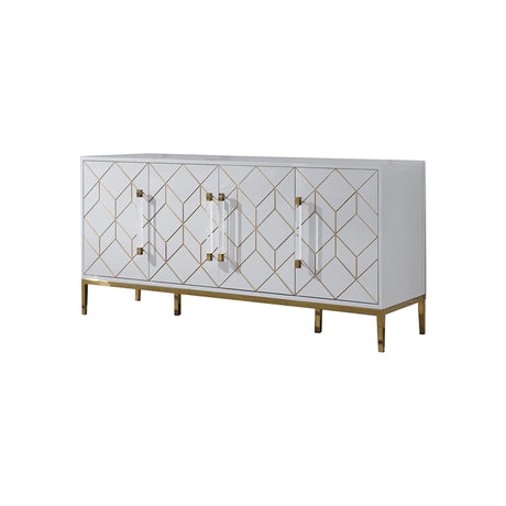 Thorne High Gloss Lacquer Sideboard/Buffet with Gold Trim in White