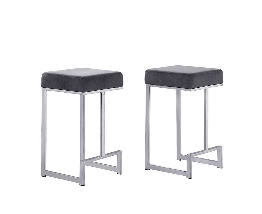 Dorrington Backless Counter Height Stools, Set of 2 - Modern Stainless Steel Base