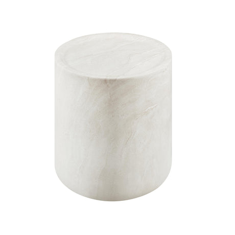 Vyn 18" Round End Table Concrete Travertine Finish, Modern Organic Drum Side Table in Cloud - room setting
