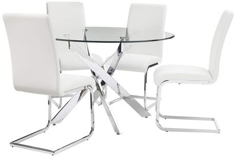 Mirage 5 Pcs Glass Top Modern Dining Set in White
