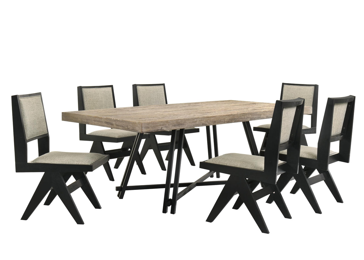 Manhattan 7-Piece Transitional Rectangle Dining Set, Dining Room Furniture in White Oak/ Black