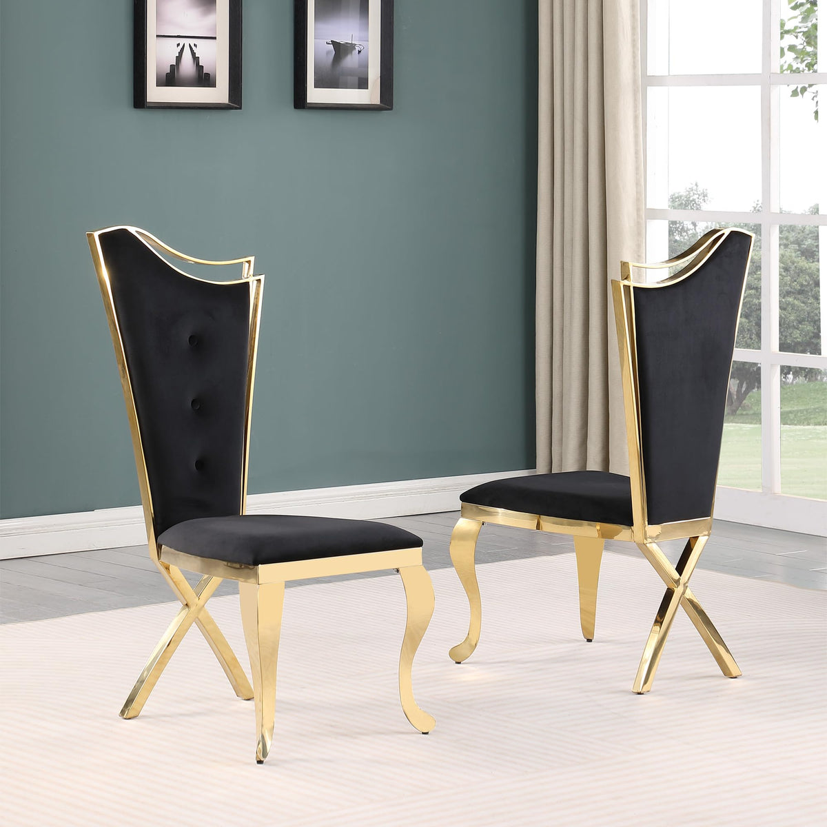 Chihiro Contemporary Velvet Button Tufted Dining Chair - front view