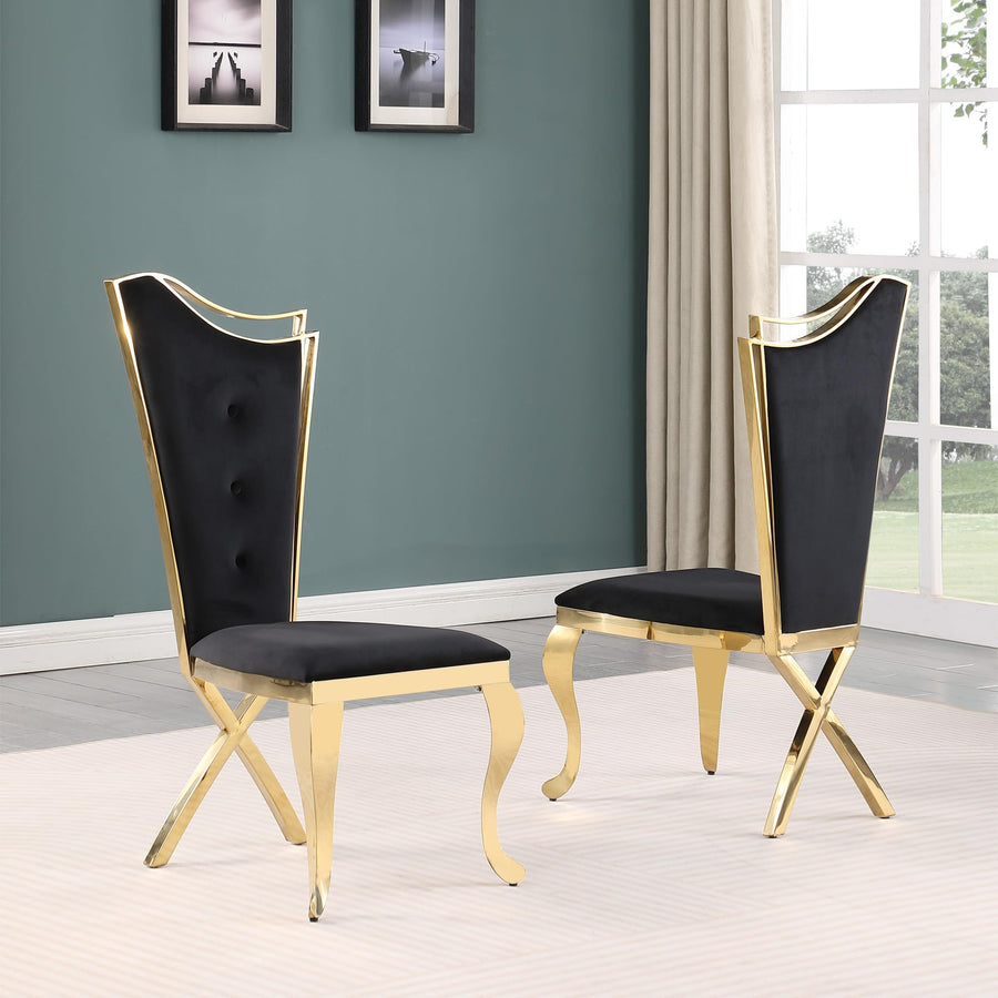 Chihiro Contemporary Velvet Button Tufted Dining Chair - Set of 2 in Black