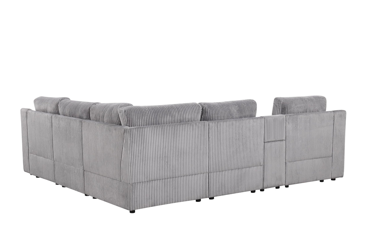 Solesse 9-Piece Contemporary Modular Sectional Sofa, Ridged 100% Polyester Upholstery in Grey - angle view