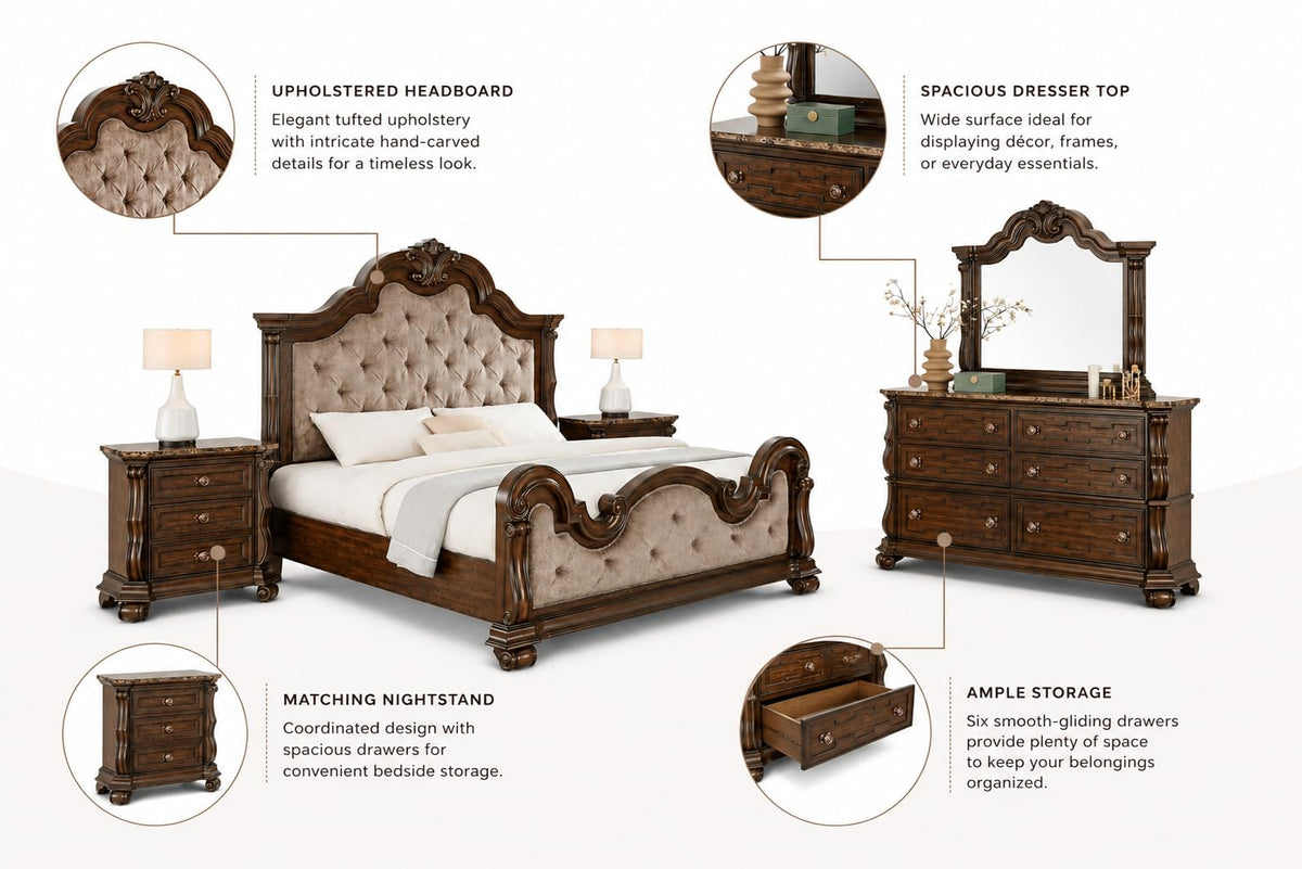 Belvedere 5-Piece Bedroom Set in Dark Cherry