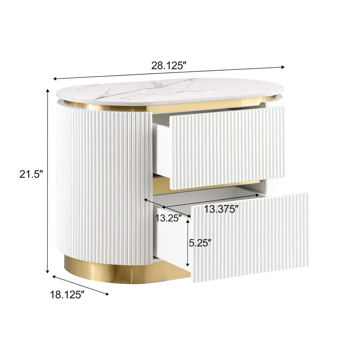 Trandell 22" High Modern Glam Faux Marble Top Nightstand - side view