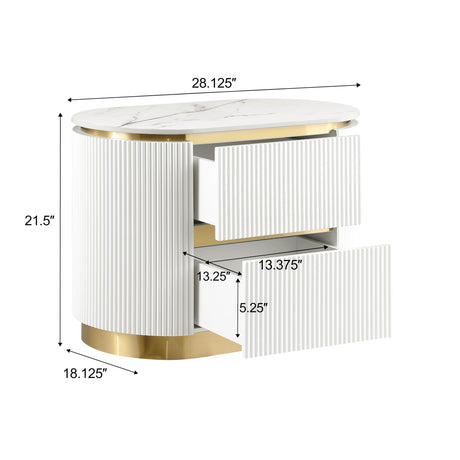 Trandell 22" High Modern Glam Faux Marble Top Nightstand - side view