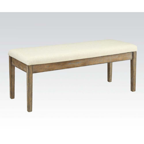 Claudia Dining Bench - Padded Linen Seat in Beige & Salvage Brown