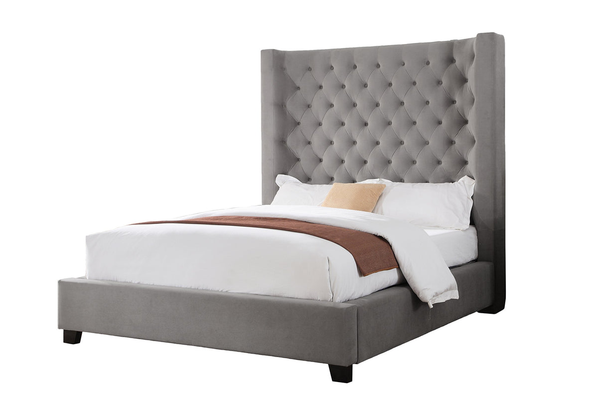 Jamie Contemporary High Profile Design with Tufted Curved Headboard, Queen, Velvet Upholstered… - angle view