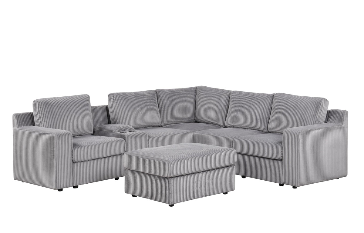 Solesse 9-Piece Contemporary Modular Sectional Sofa, Ridged 100% Polyester Upholstery in Grey