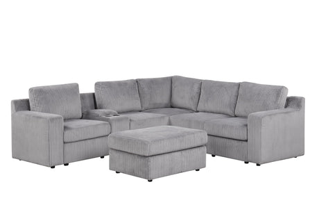 Solesse 9-Piece Contemporary Modular Sectional Sofa, Ridged 100% Polyester Upholstery in Grey