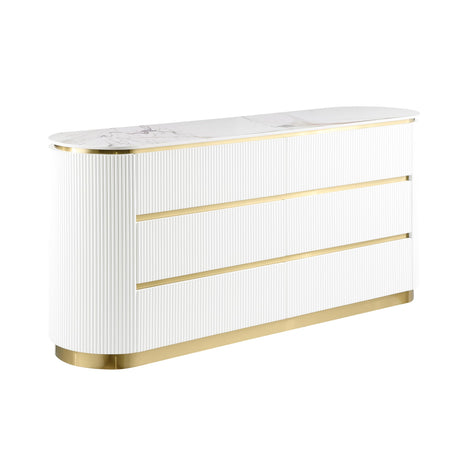 Trandell 65" Wide Modern Glam Faux Marble Top 6-Drawer Dresser