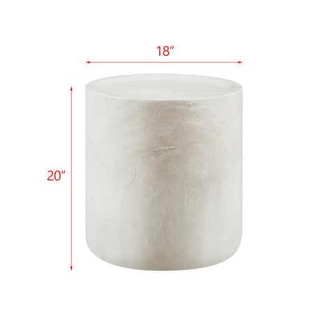 Vyn 18" Round End Table Concrete Travertine Finish, Modern Organic Drum Side Table in Cloud - side view