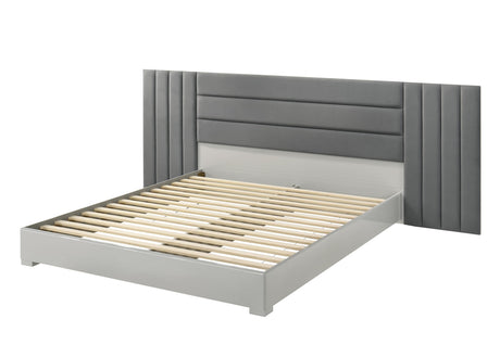 Velasca 87" California King Bed Frame, Fabric Channel Tufted Headboard in Dark Gray/Light Gray - angle view