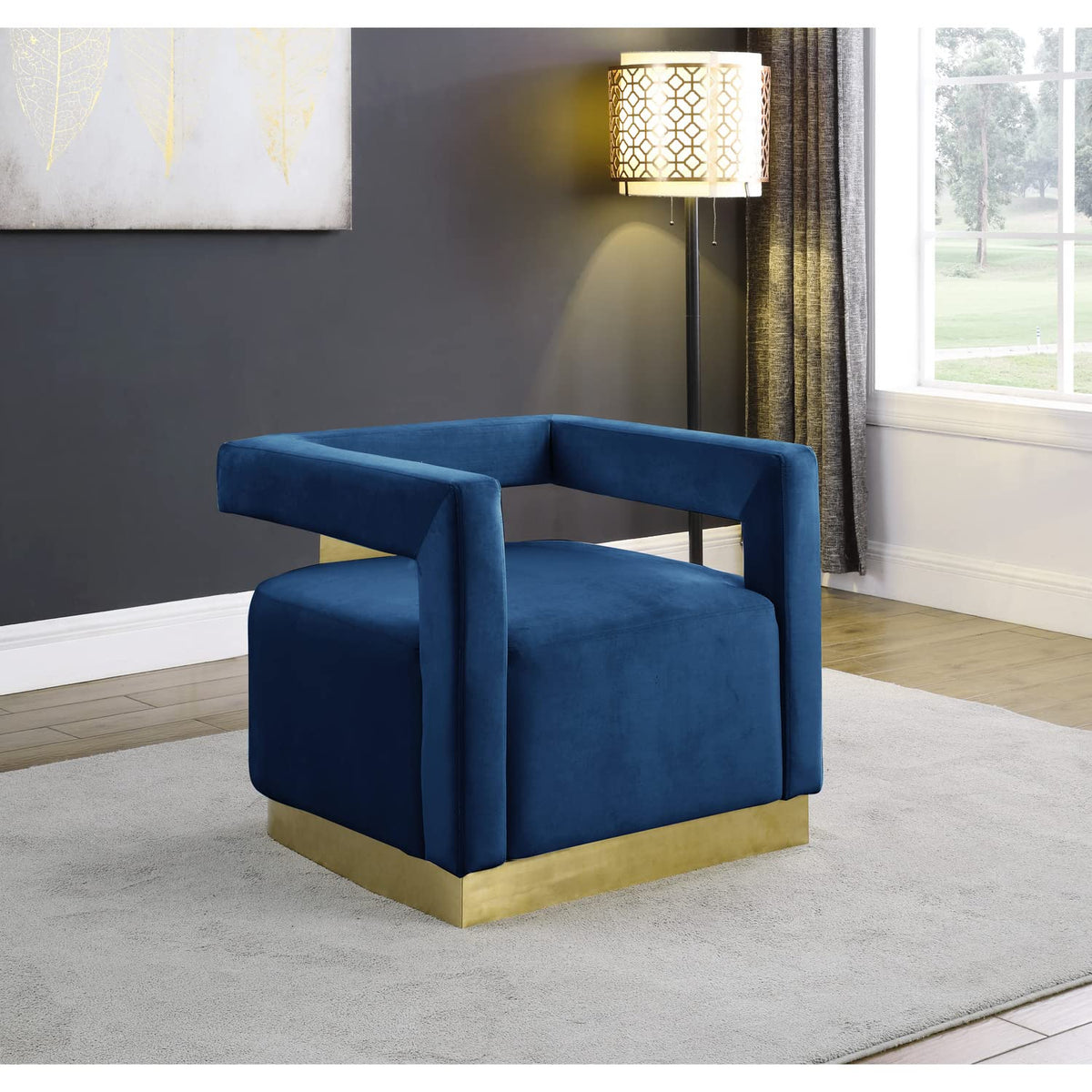 Modern Velvet Accent Chair in Navy Blue - front view
