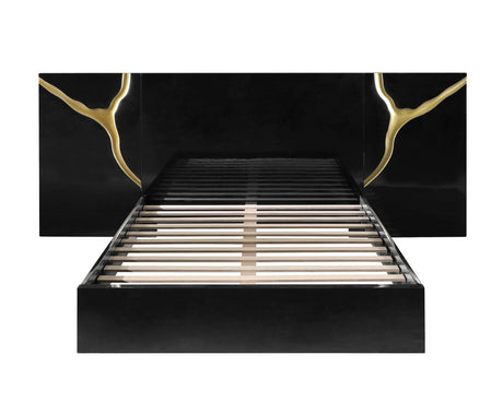 Trevello Modern Lacquered High Gloss California King Bed Frame, Expansive Headboard with Optional… - detail view