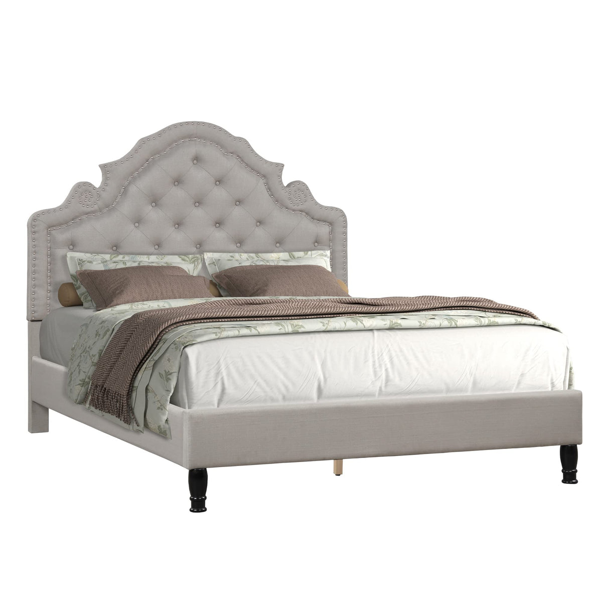 Ilena Upholstered Fabric Platform Bed, Queen in Grey