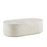 Vyn 52" Oval Coffee Table Concrete Travertine Finish, Modern Organic Large Drum Center Table in Cloud
