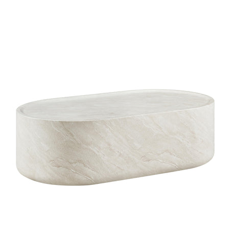 Vyn 52" Oval Coffee Table Concrete Travertine Finish, Modern Organic Large Drum Center Table in Cloud