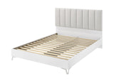 Linea 83" Queen Bed Frame, White Frame with Beige Padded Headboard - angle view