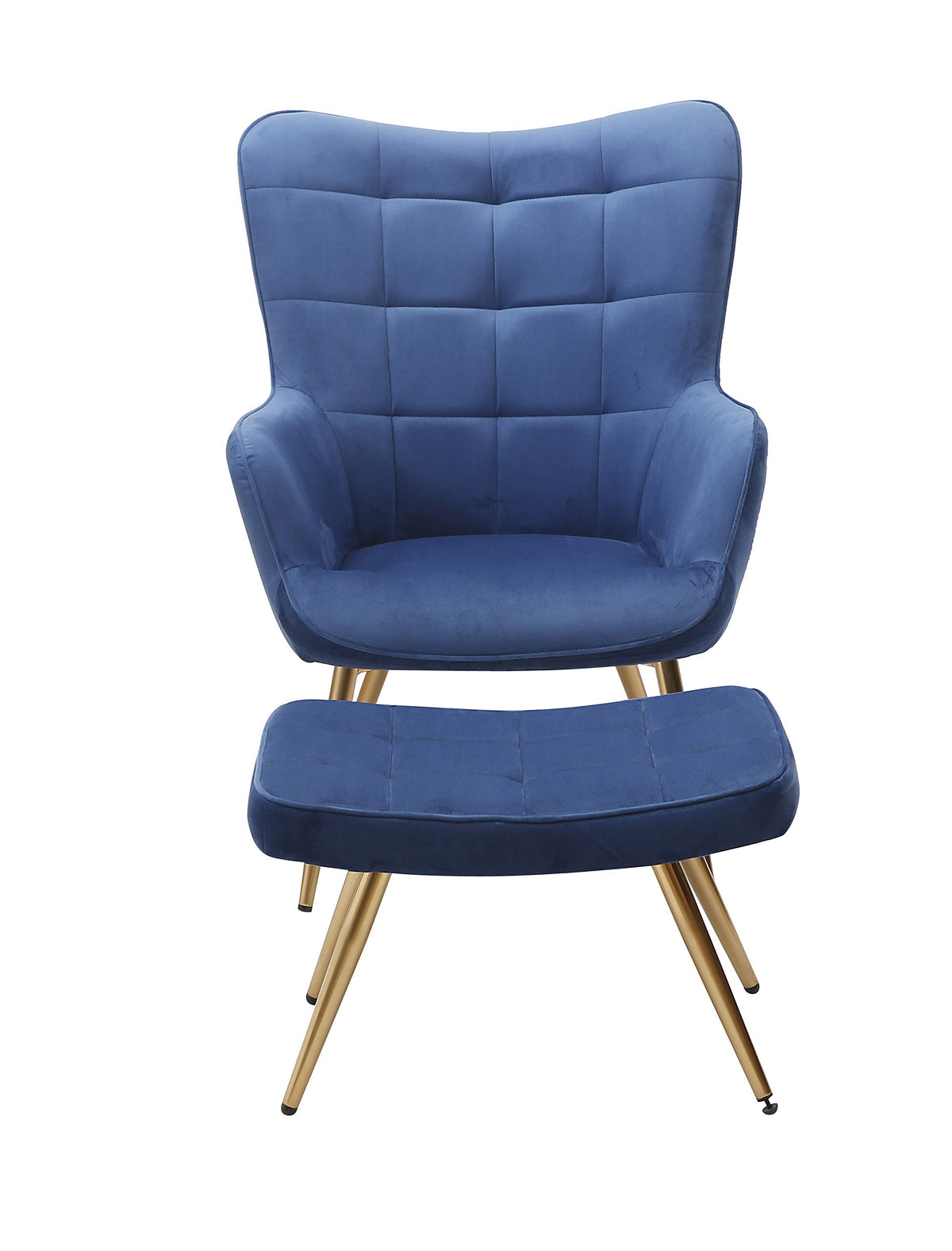 Velvet Chair and Ottoman Set in Navy Blue - front view