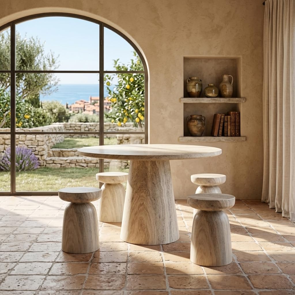Vyn 14" Modern Round Side Table Concrete Tavertine Finish - side view