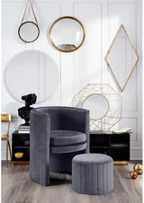Seager Gray Velvet Round Arm Chair with Ottoman - side view