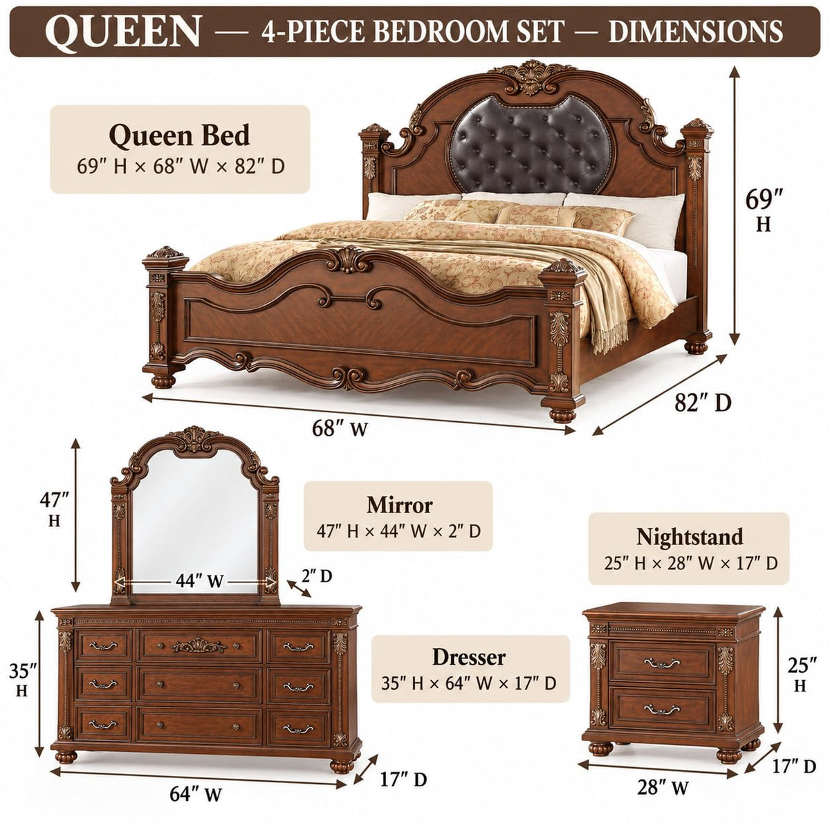 Destiny Cherry Bedroom Set — Queen & King — product view 9